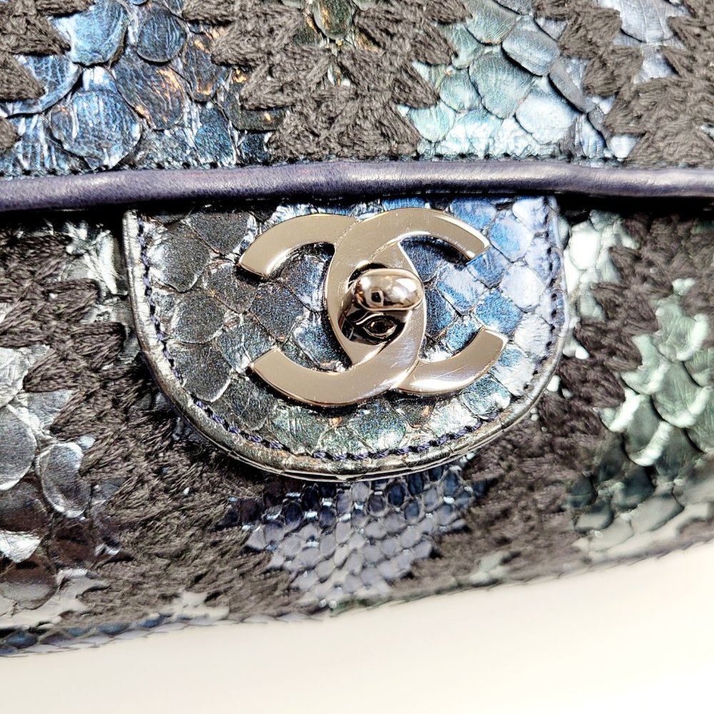 Chanel Python Flap Bag Crochet Stitch Navy Blue - Picture 8 of 14